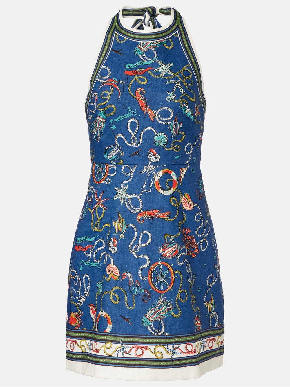 Alemais Cove printed halterneck linen minidress